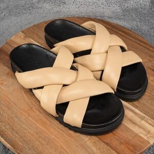 Ivylee Josie Sz 39 EU 8 US Black Slide Criss Cross Leather Women Sandals